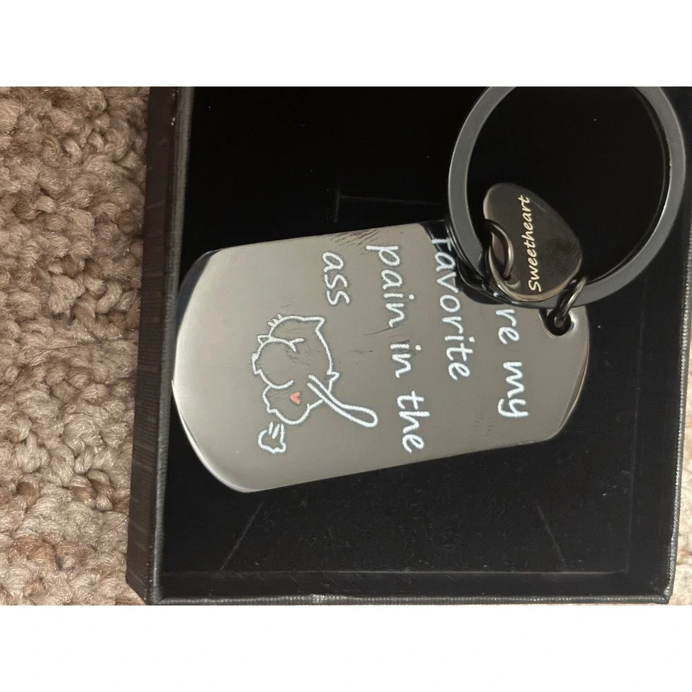 Funny Sweetheart Cat Keychain You're My Favorite Pain In The Ass Black Metal Tag